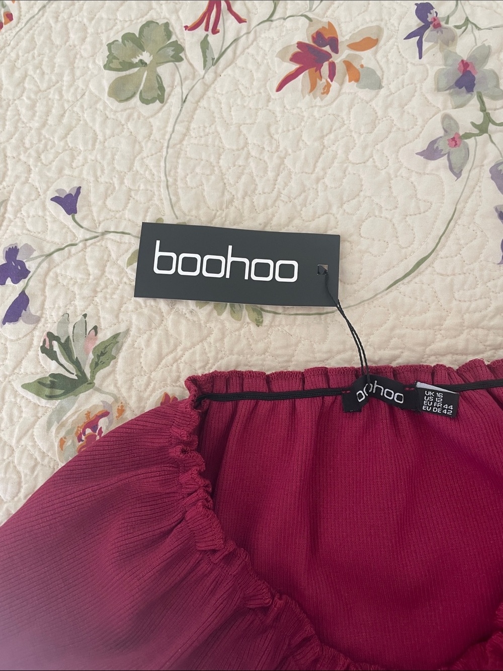 Boohoo Off-Shoulder Ribbed Top - Raspberry - Picture 9 of 9